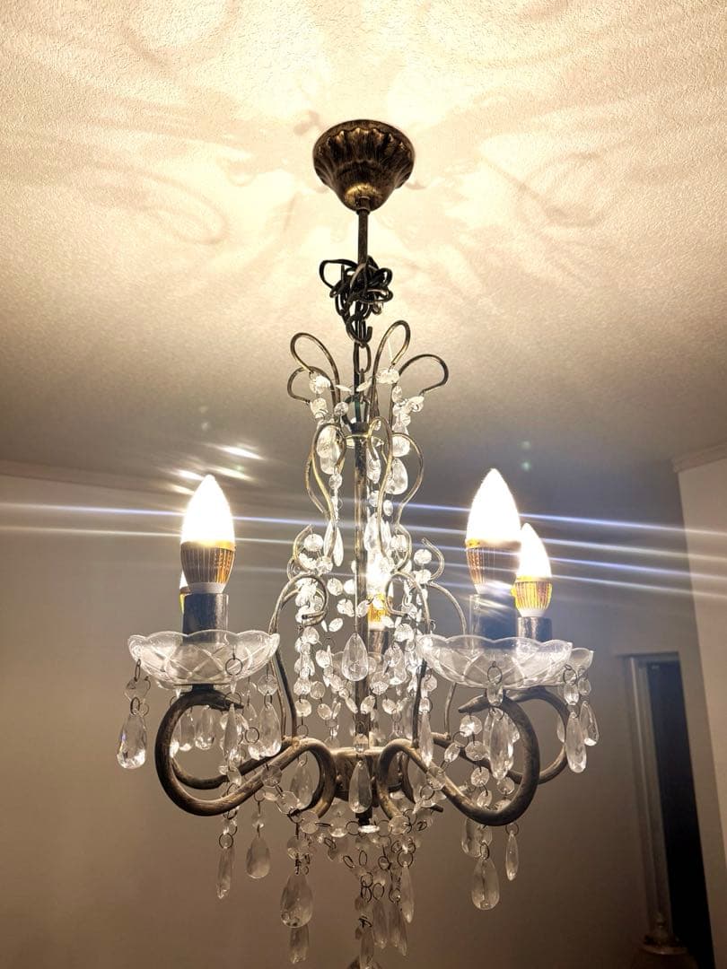 アンティーク　5灯 LEDライト付き　シャンデリア
