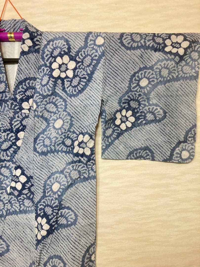 有松絞り　浴衣　グレー