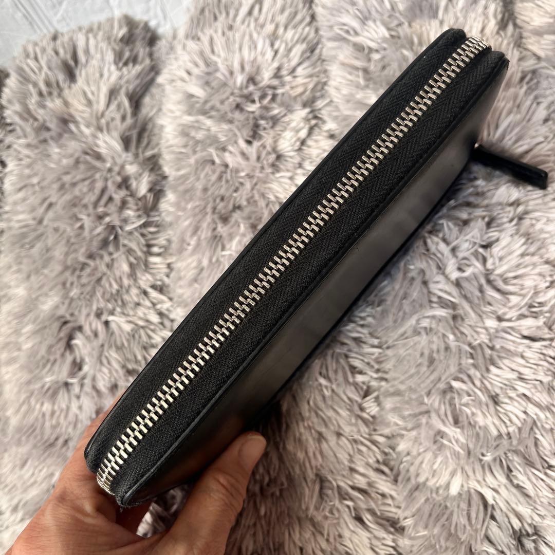美品✨GUCCI シマ　ブラック　切り替えレザー　メンズ　ラウンドジップ　長財布