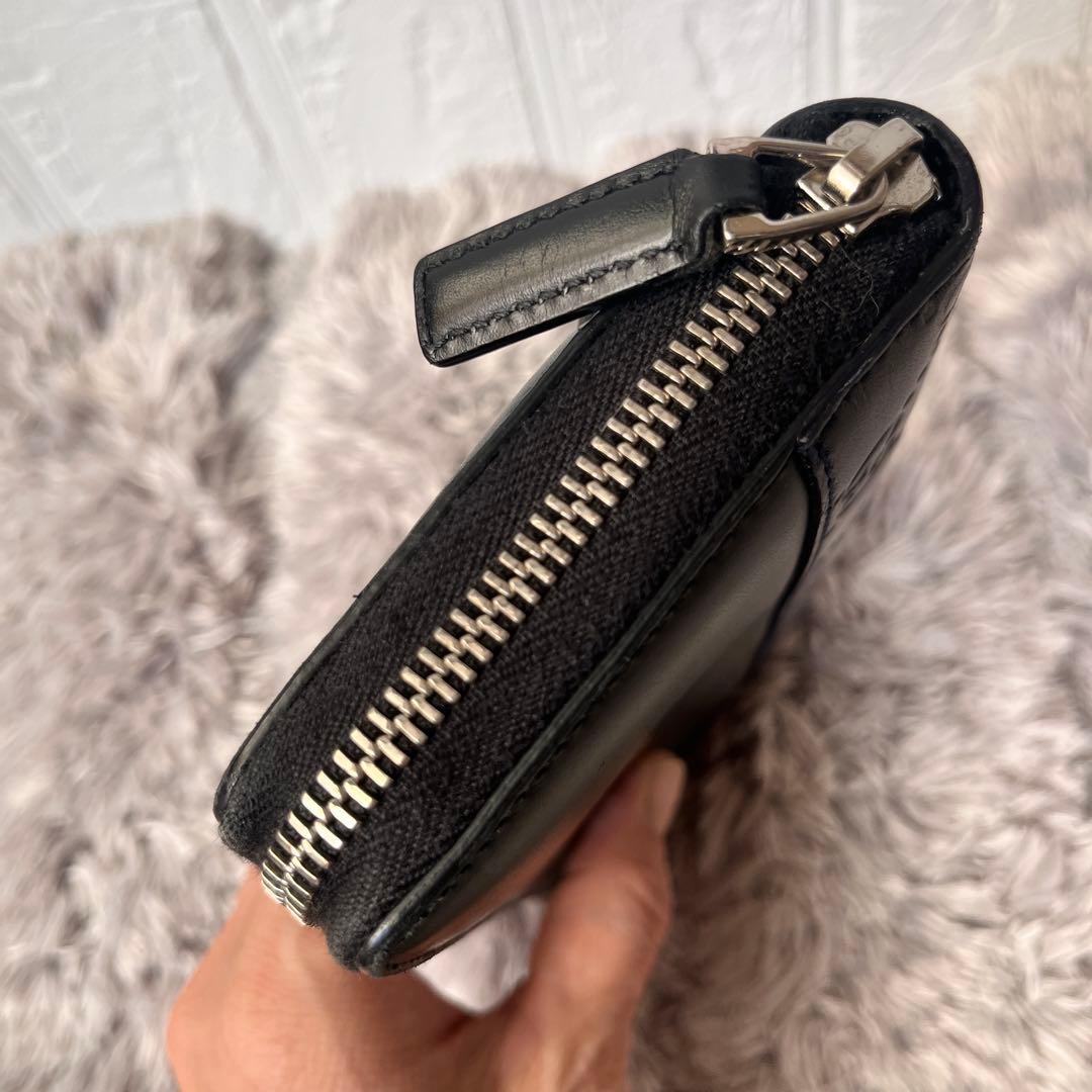 美品✨GUCCI シマ　ブラック　切り替えレザー　メンズ　ラウンドジップ　長財布