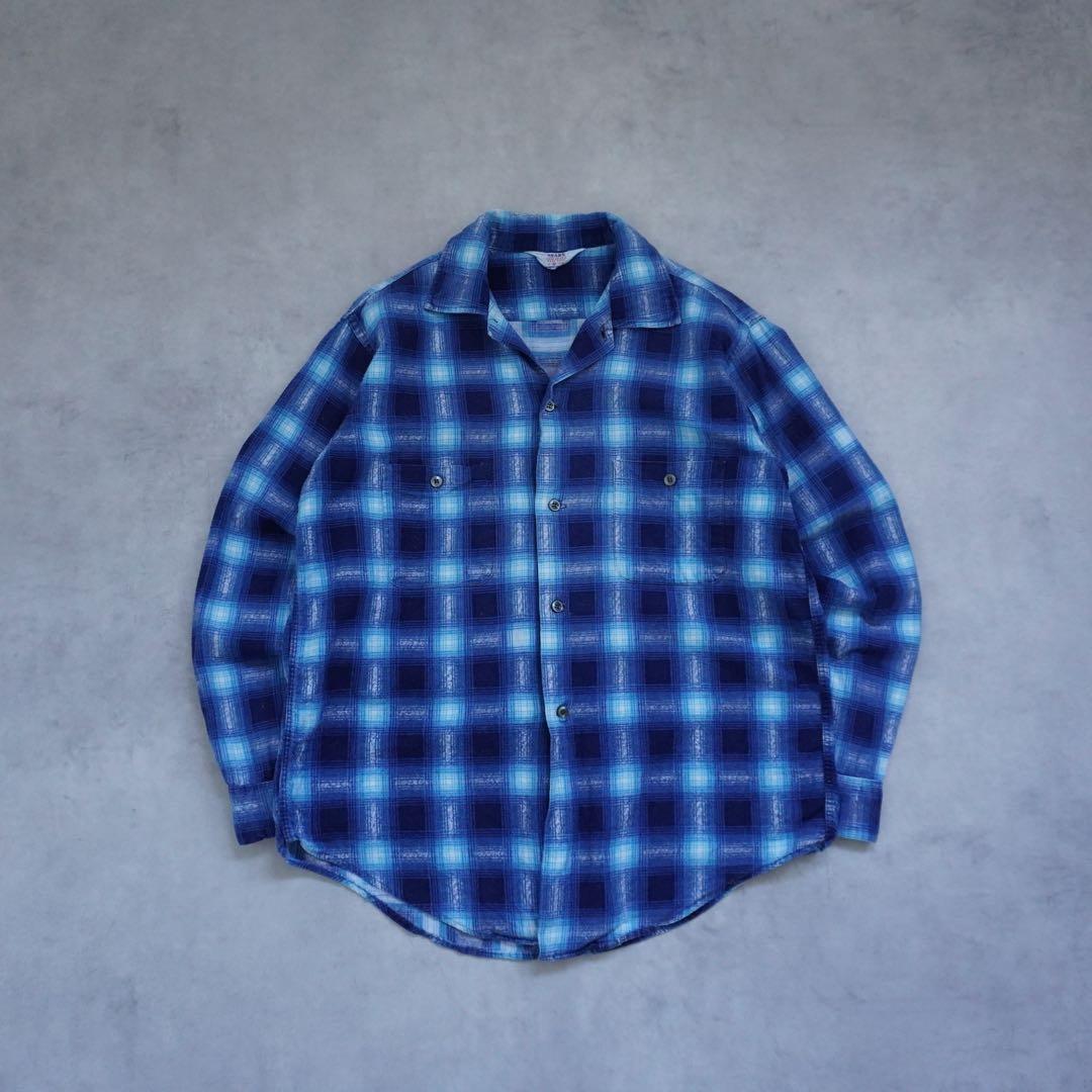 【60s】searsシアーズ プリントネルシャツ ブルー M vintage