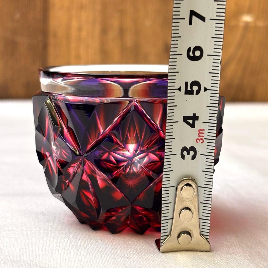 二色衣 島津薩摩切子 二色被せガラス 切子猪口 赤