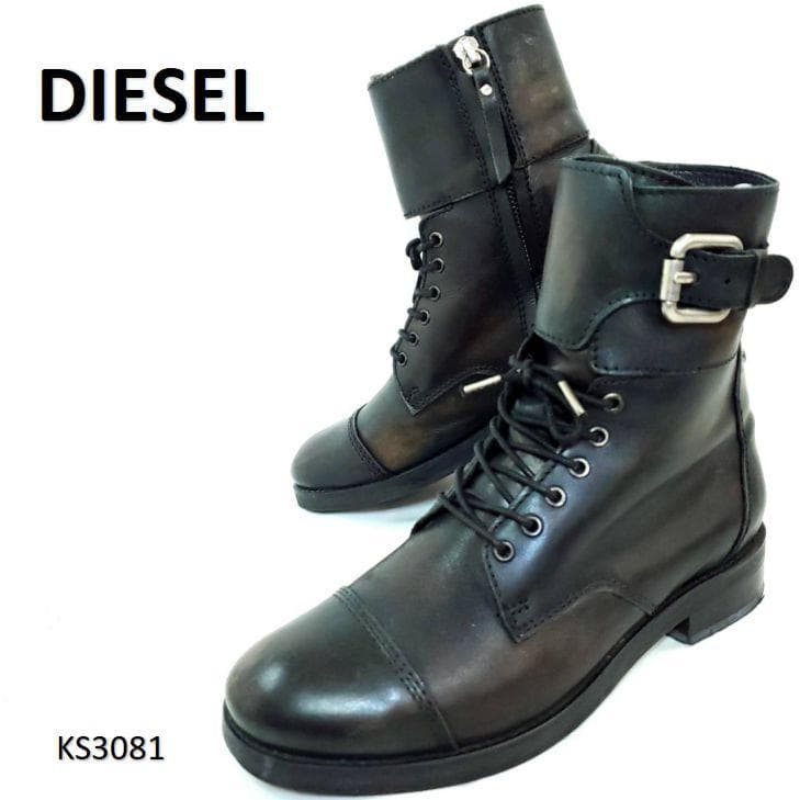 ディーゼル　コンバットブーツ　サイドジップ　ストラップ　本革　EU37