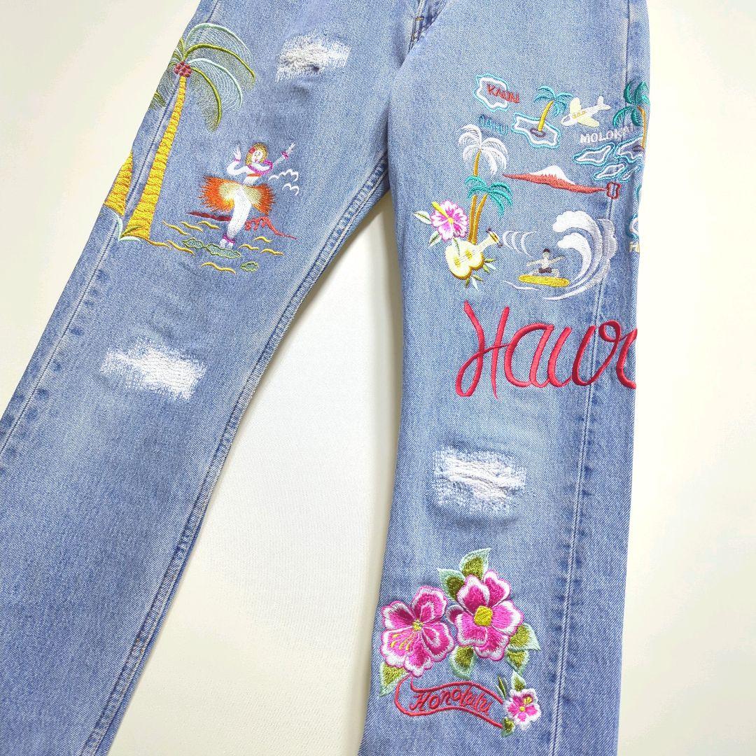 ★製 LEVI’S Hawaii 刺繍 リメイク デニムパンツ