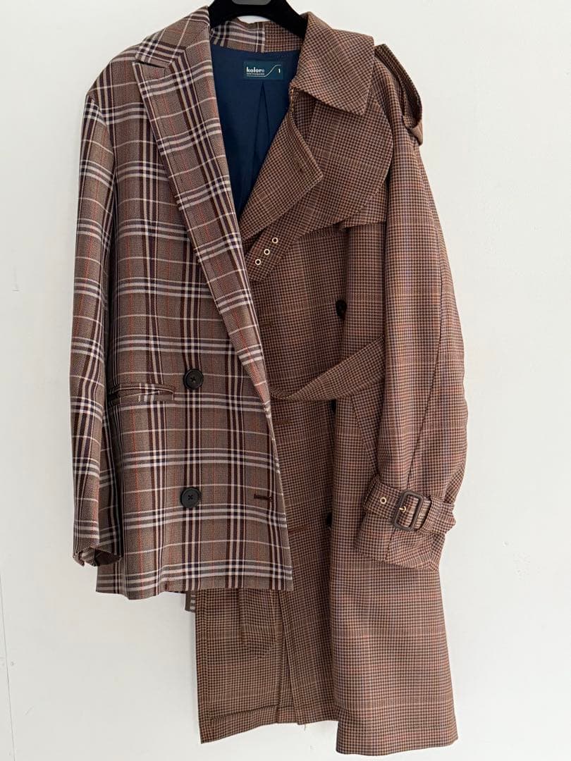 koloro チェック柄 ダブルブレストコート