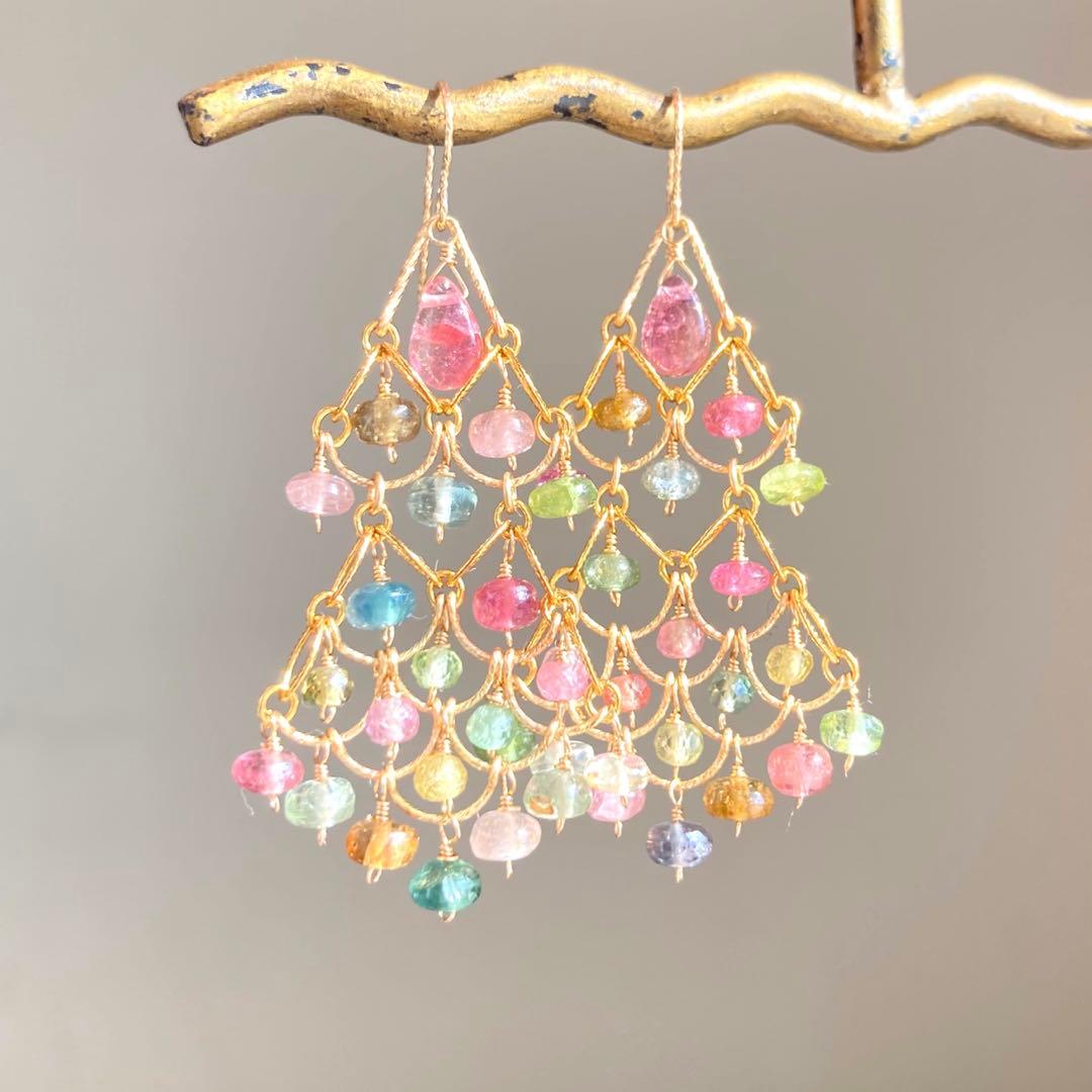 マルチカラートルマリンのシャンデリアピアス