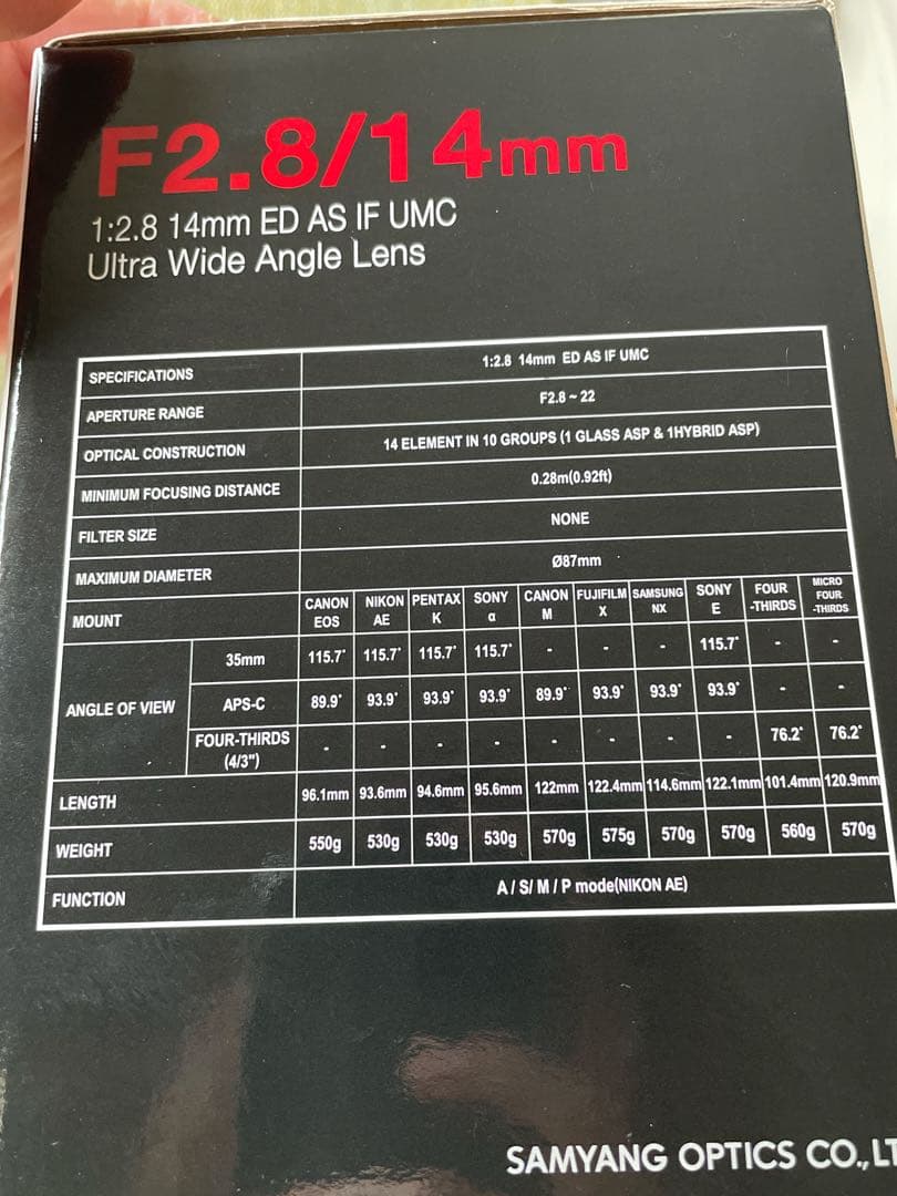 キャノン ✨SAMYANG F2.8/14mm 超広角レンズ