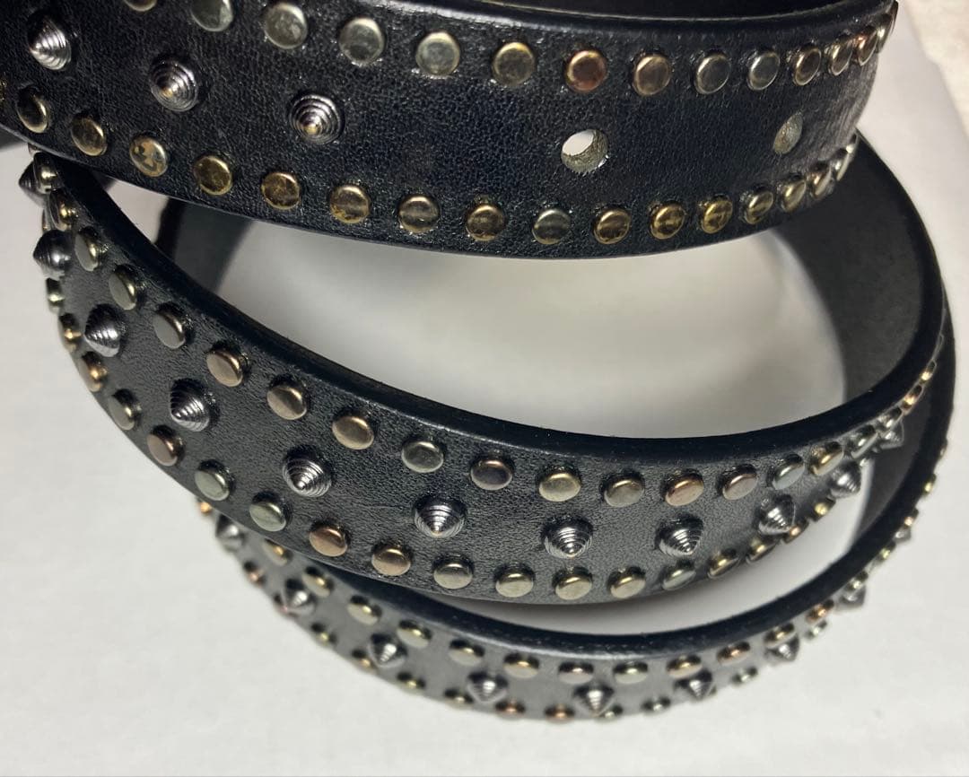 エンポリオアルマーニ レザー スタッズ ナロー ベルト ブラック 全長116㎝