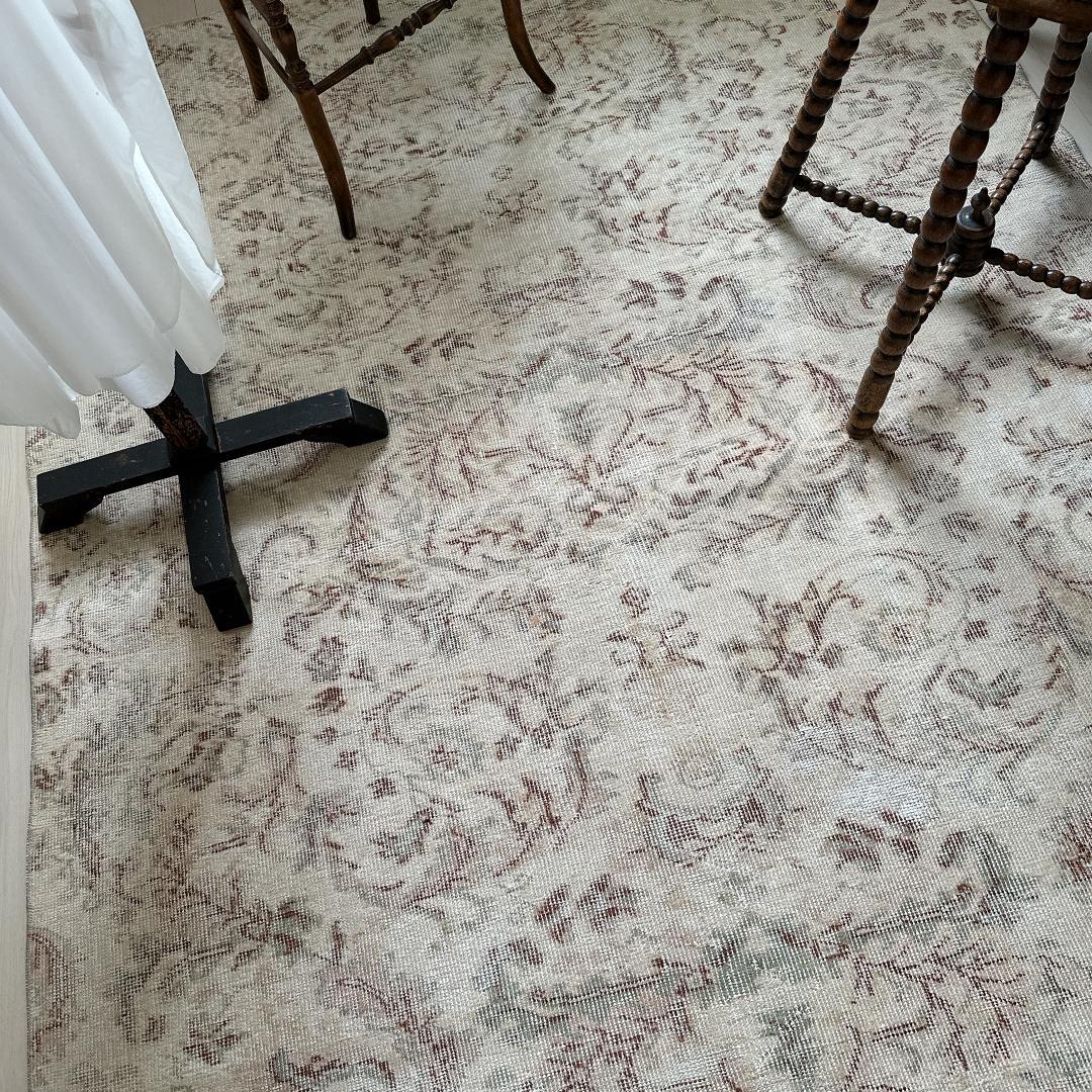 トルコ ヴィンテージラグ A27超大判 レア クリーム セージグリーン ベージュ