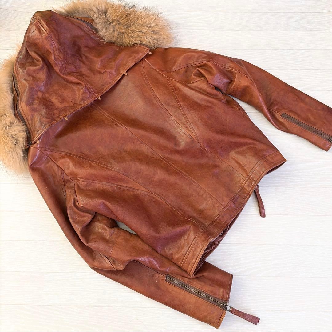 ☆goa ゴア ラムレザー 革ジャン ファー付き ブラウン 難あり