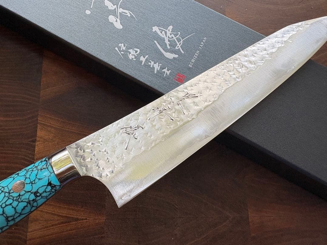 黒崎優　閃光　鋭　sg2 切付　牛刀 210mm ターコイズ　洋包丁　越前