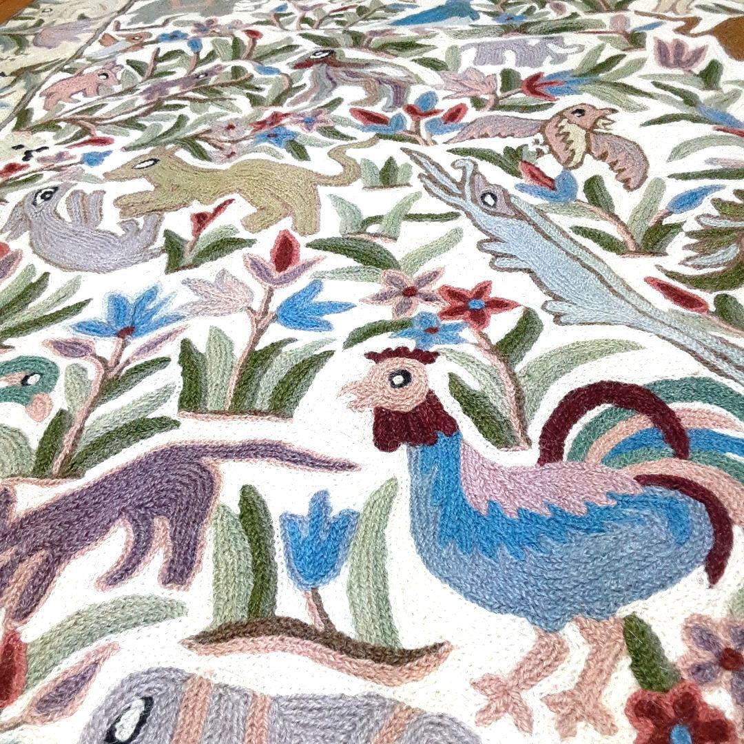 ヴィンテージラグ　カシミールアリ刺繍 タペストリー　手刺繍　マルチカバー　一点物