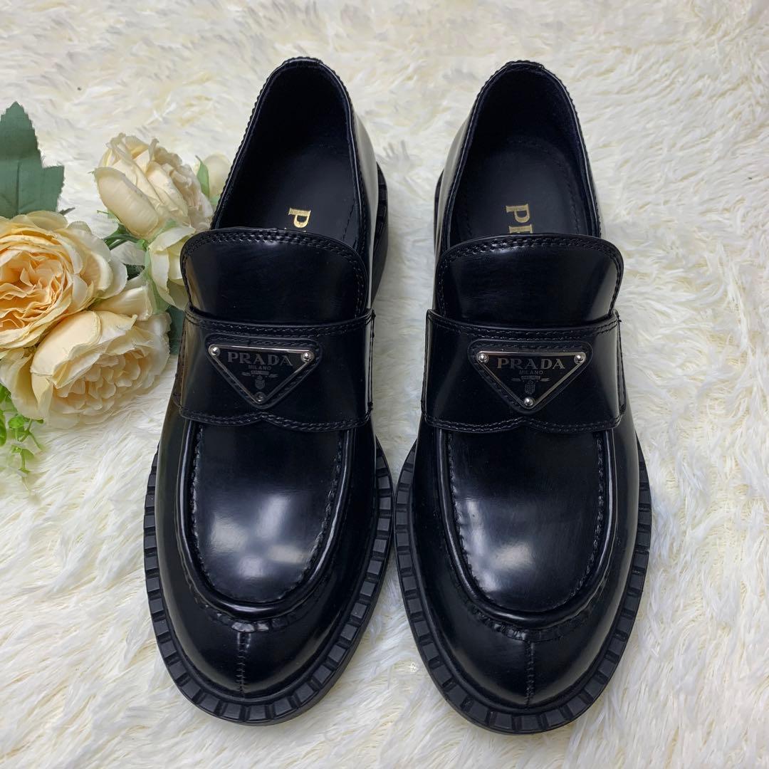 PRADA チョコレート ブラッシュドレザー ローファー