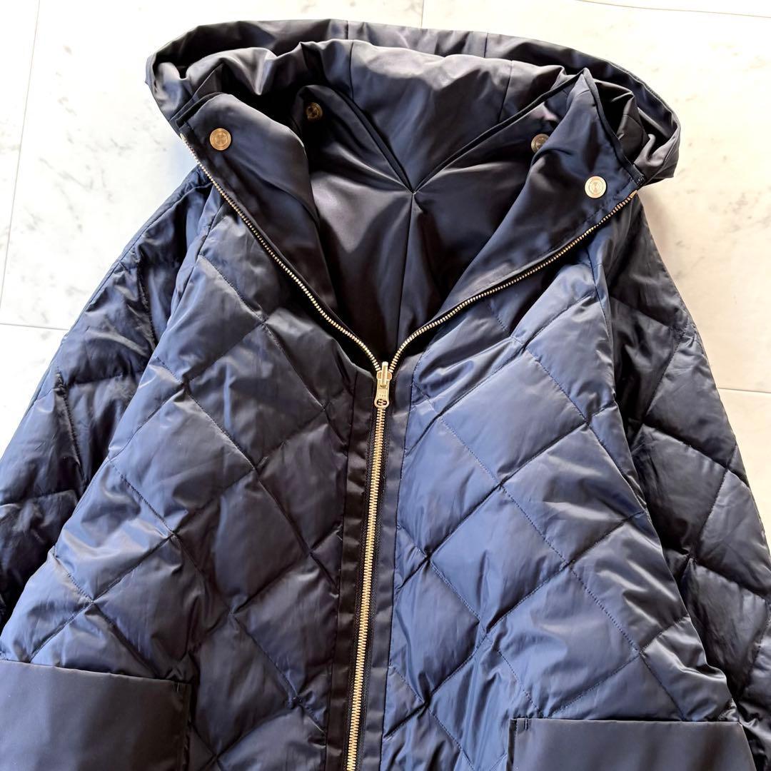 美品 トゥモローランドコレクション リナイロン フーデッドダウンコート ネイビー