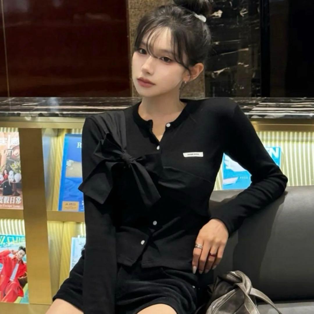 TWICE ミナ着用 CRANK リボン ニット カーディガン ブラック