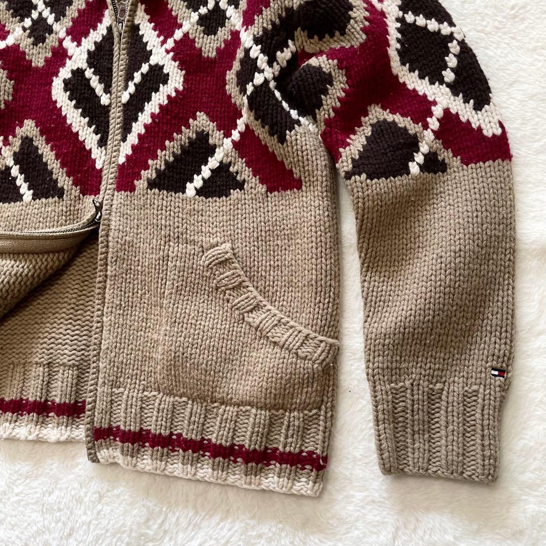 【希少】トミーヒルフィガー　ネイティブ柄　カウチン　ドライバーズニット　L