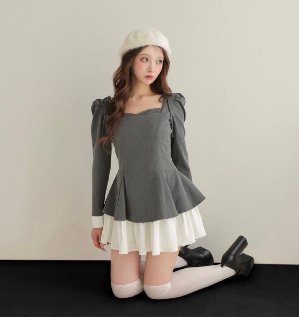 ワンピース M me eme Square neck puff mini onepiece