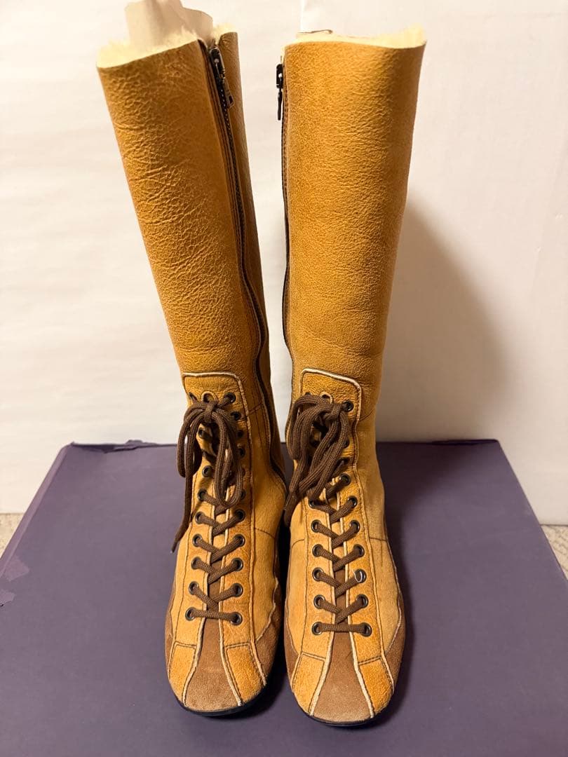 美品　PRADA ベージュ ロングブーツ　ムートン　car shoe 35.5