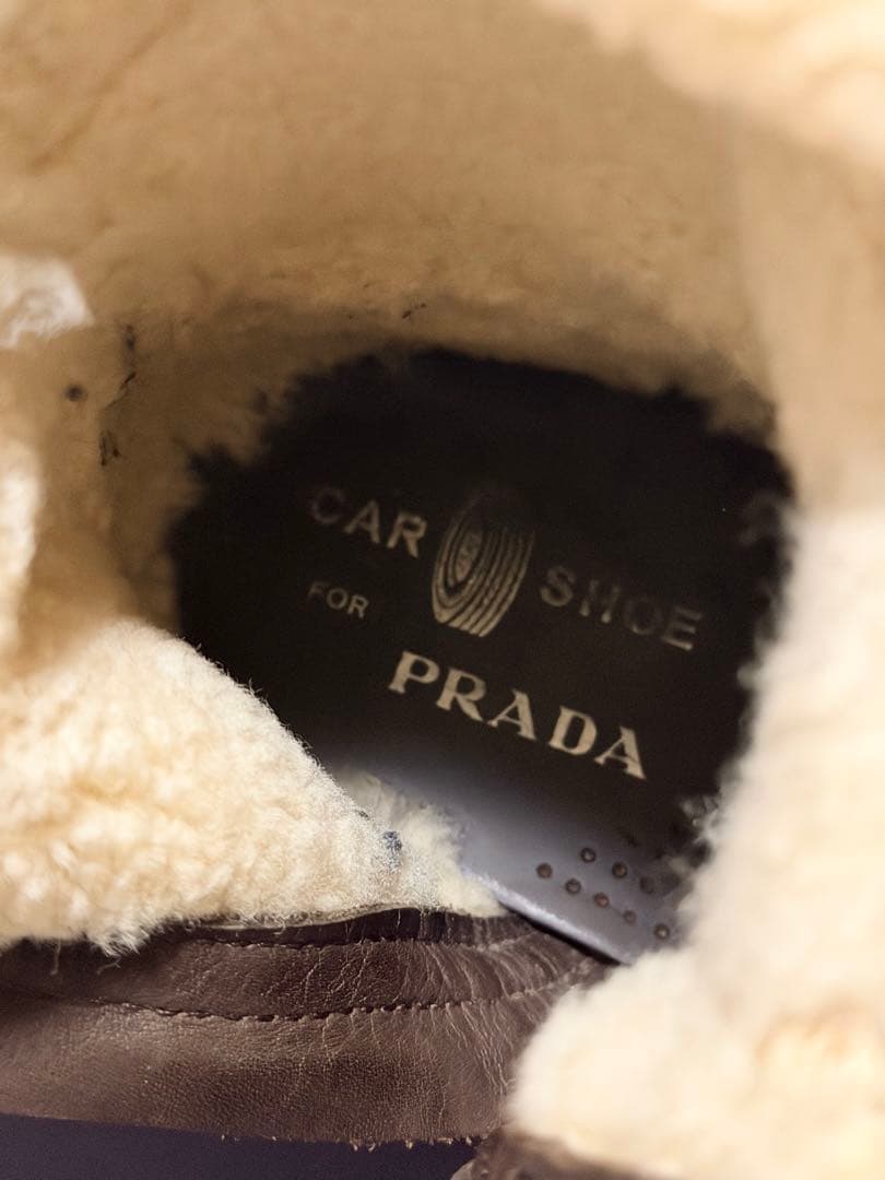 美品　PRADA ベージュ ロングブーツ　ムートン　car shoe 35.5