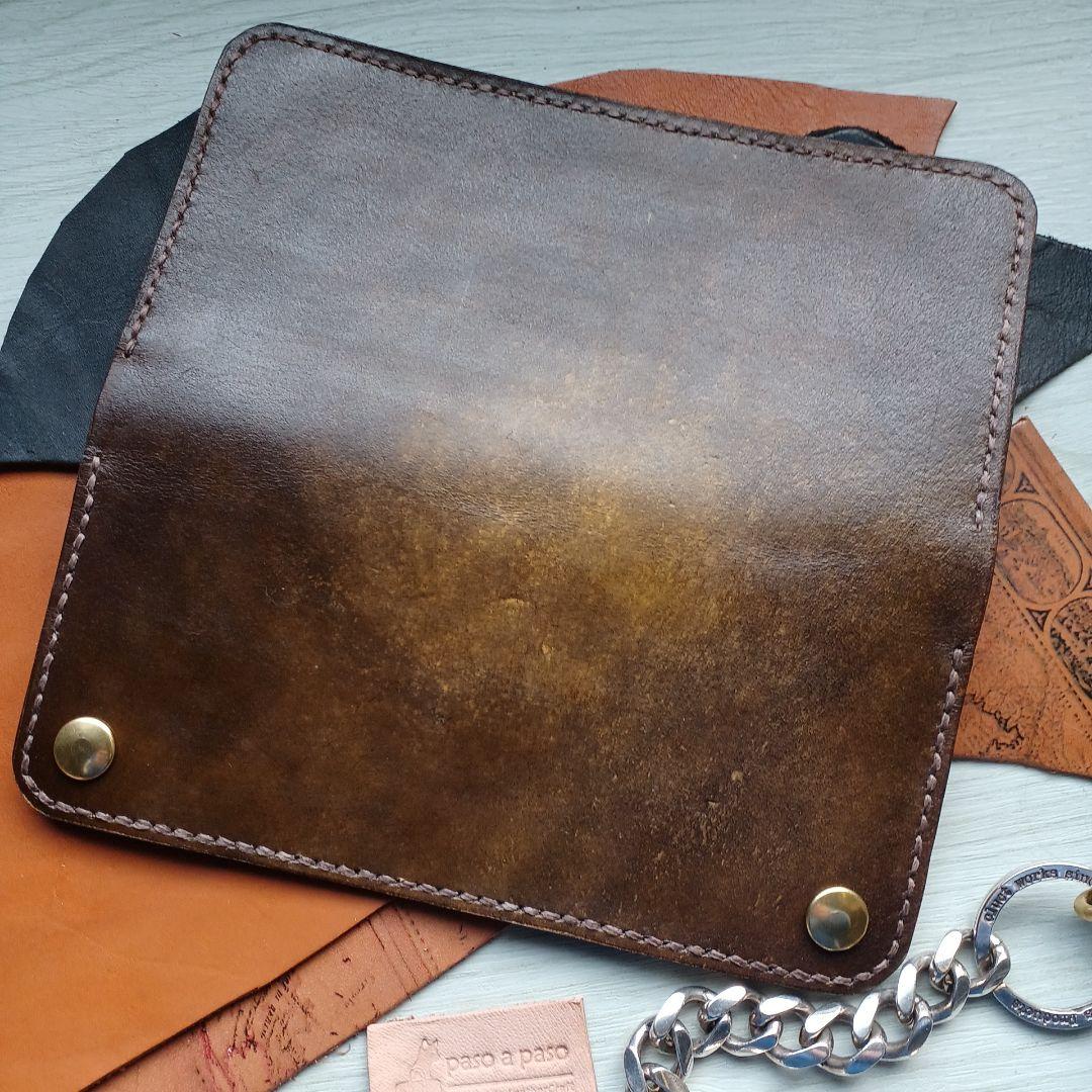 トラッカーウォレット　ロング　グラデーション染め　ダークイエロー～ブラウン