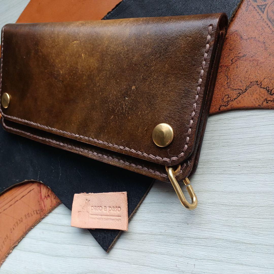 トラッカーウォレット　ロング　グラデーション染め　ダークイエロー～ブラウン