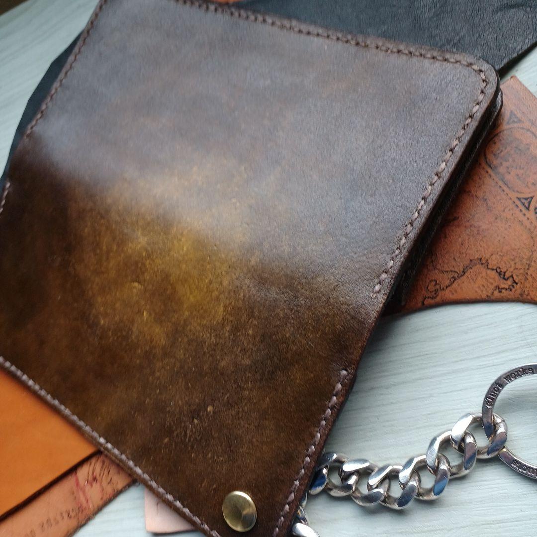 トラッカーウォレット　ロング　グラデーション染め　ダークイエロー～ブラウン