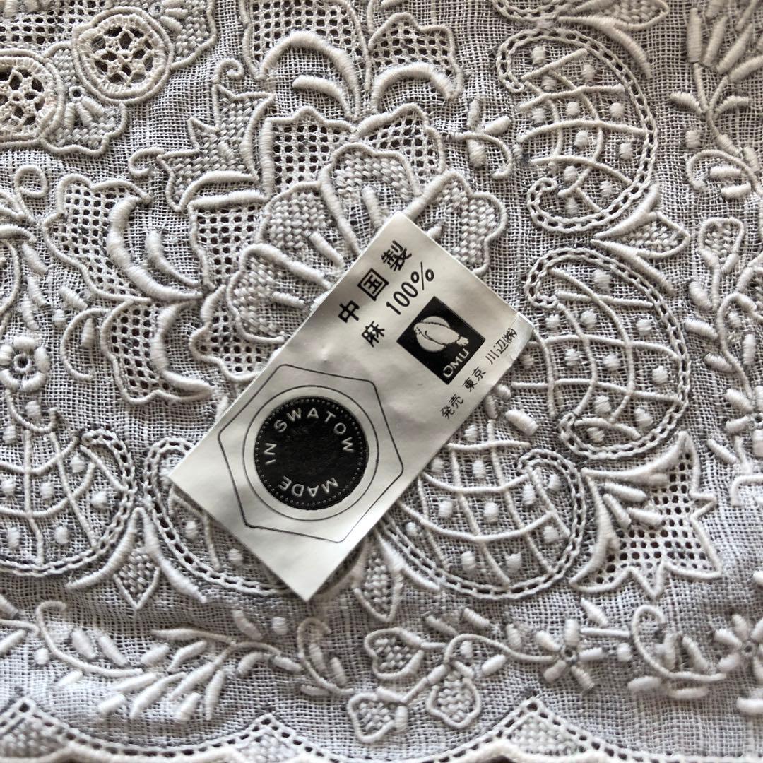 未使用　スワトウ　ハンカチ　麻100% 汕頭　手刺繍　SWATOW リネン　川辺