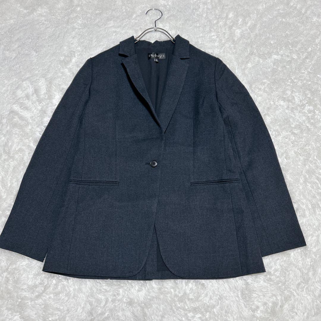インディヴィ　シャンブレー　パンツスーツセットアップ　洗える　現行　秋冬