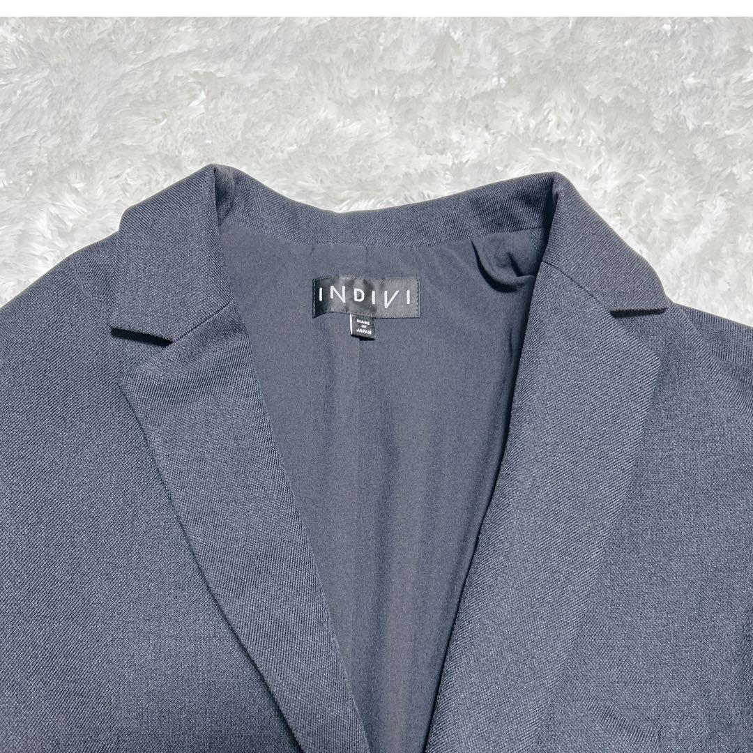 インディヴィ　シャンブレー　パンツスーツセットアップ　洗える　現行　秋冬