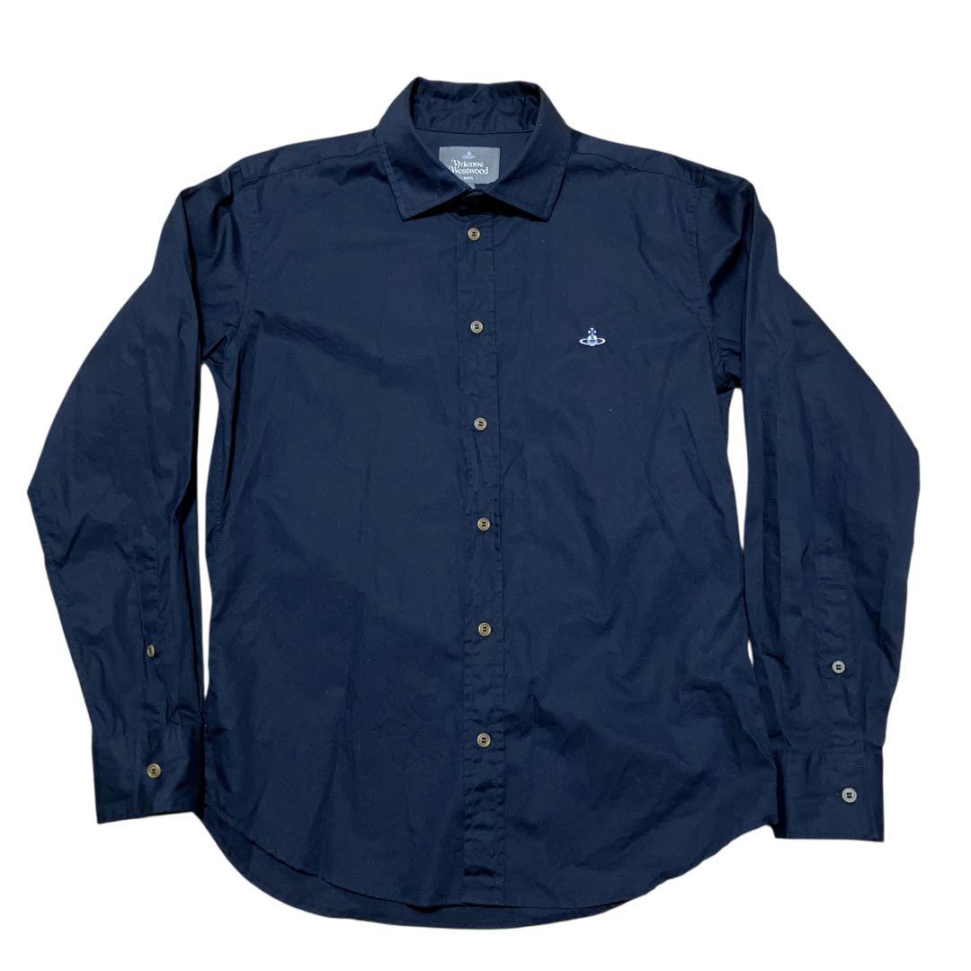 美品 ヴィアンウエストウッド オーブ ポイント刺繍 ドレスシャツ 黒 48