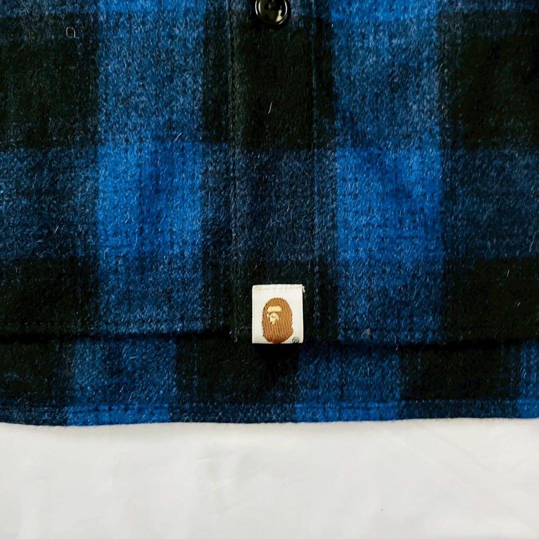 APE エイプ CPOシャツ ウール ブルー ブラック 長袖シャツ ネルシャツ