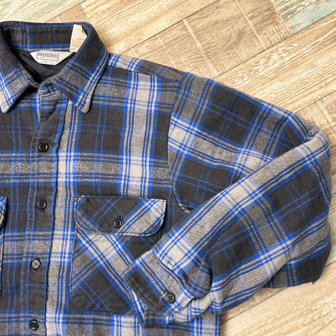 80s USA製 FIVEBROTHER キルティング ネルシャツ 希少サイズ