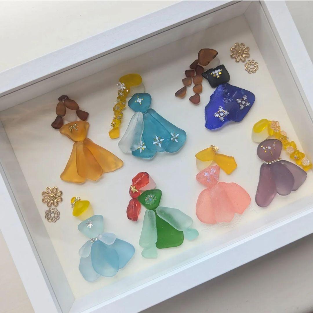 【ドレスアップ】シーグラスアート　シーグラス　いろいろなプリンセス