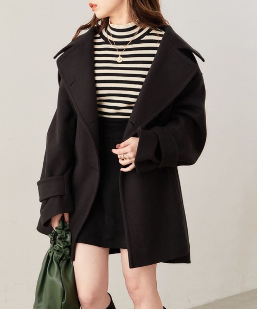 chico ミドル丈トレンチ風コート ブラック