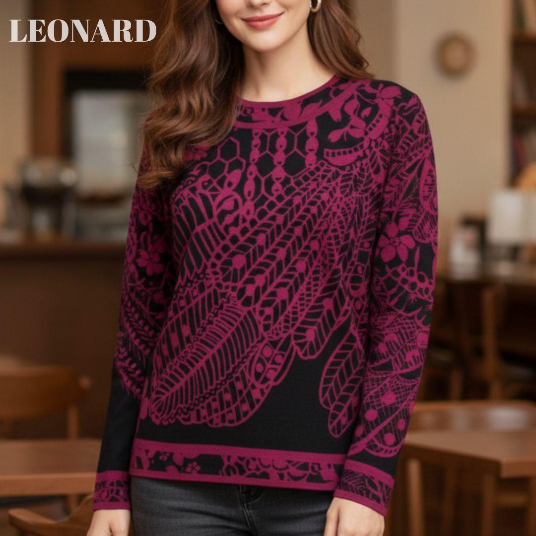 【美品】LEONARDレオナール ニットカットソー シルク混 黒 ボルドー M