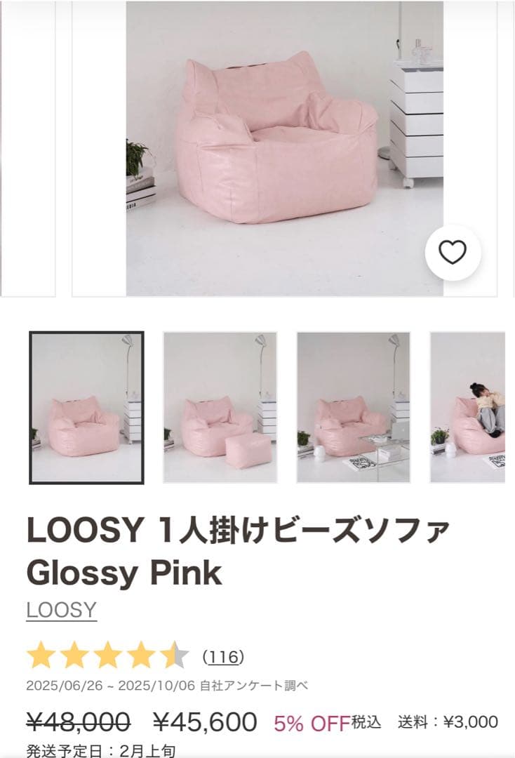 花*。様 [美品] LOOSY ルージー　1人掛けビーズソファ　GLOSSY P