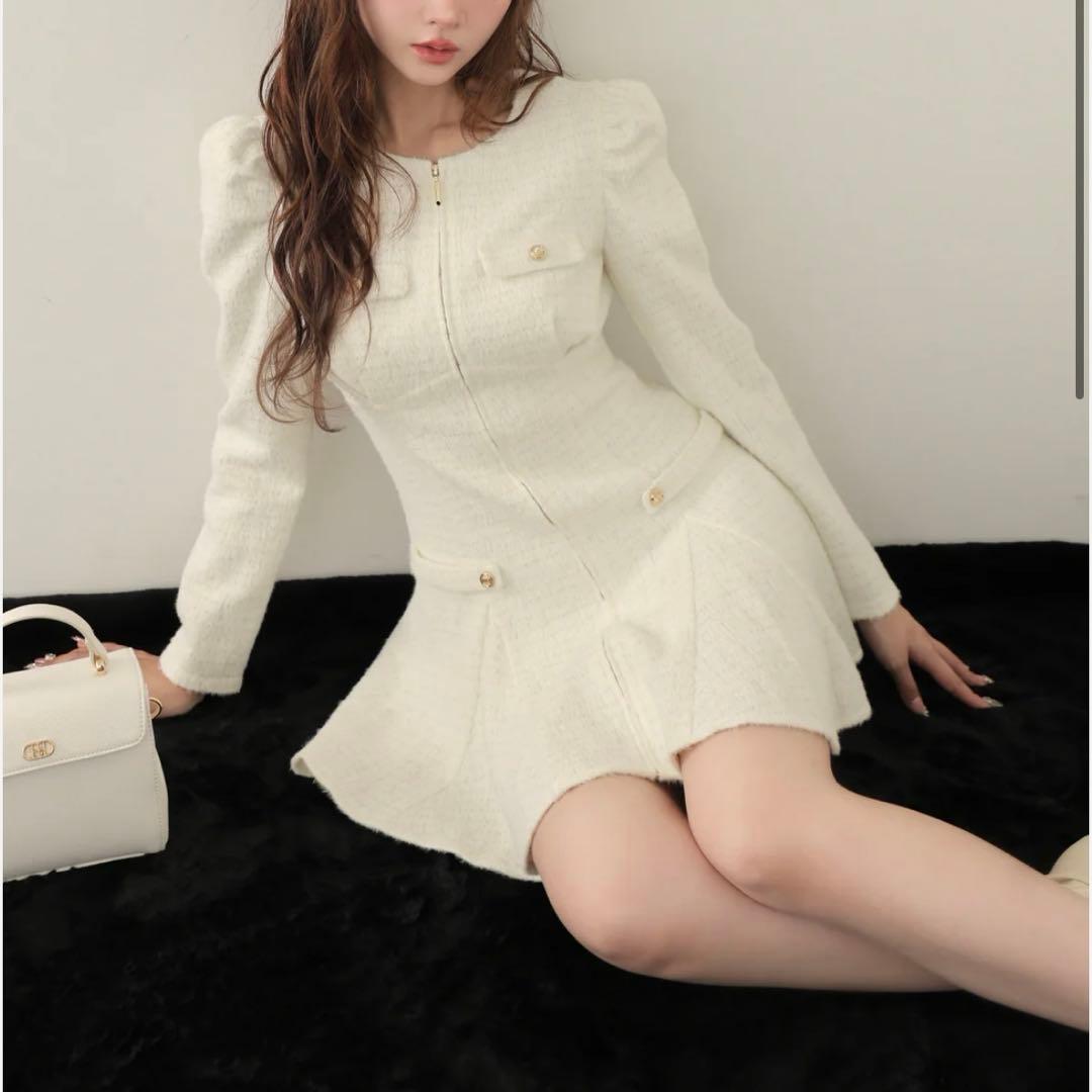 M me eme ジップパフミニワンピース エムミーエメ ホワイト