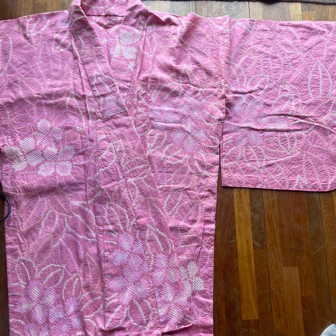 有松絞り浴衣　ピンク　希望で帯付けます！