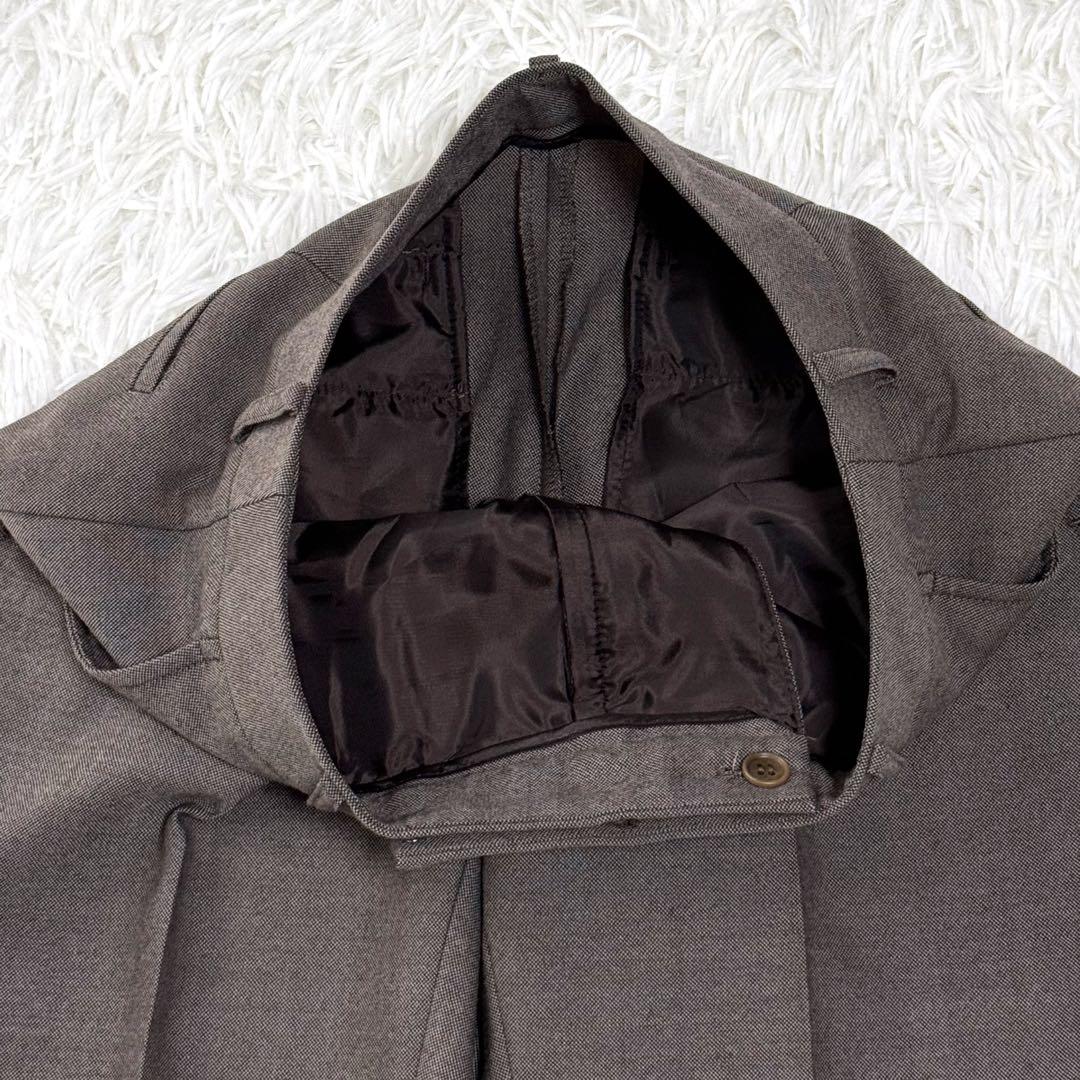 【極美品】現行 近年 スーツスクエア パンツスーツ ノーカラー 上下セット 茶