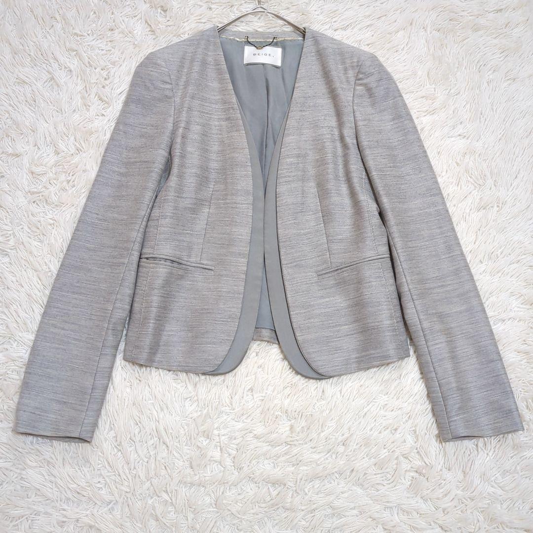 BEIGE, 0 CINDY ノーカラージャケット セットアップ グレー