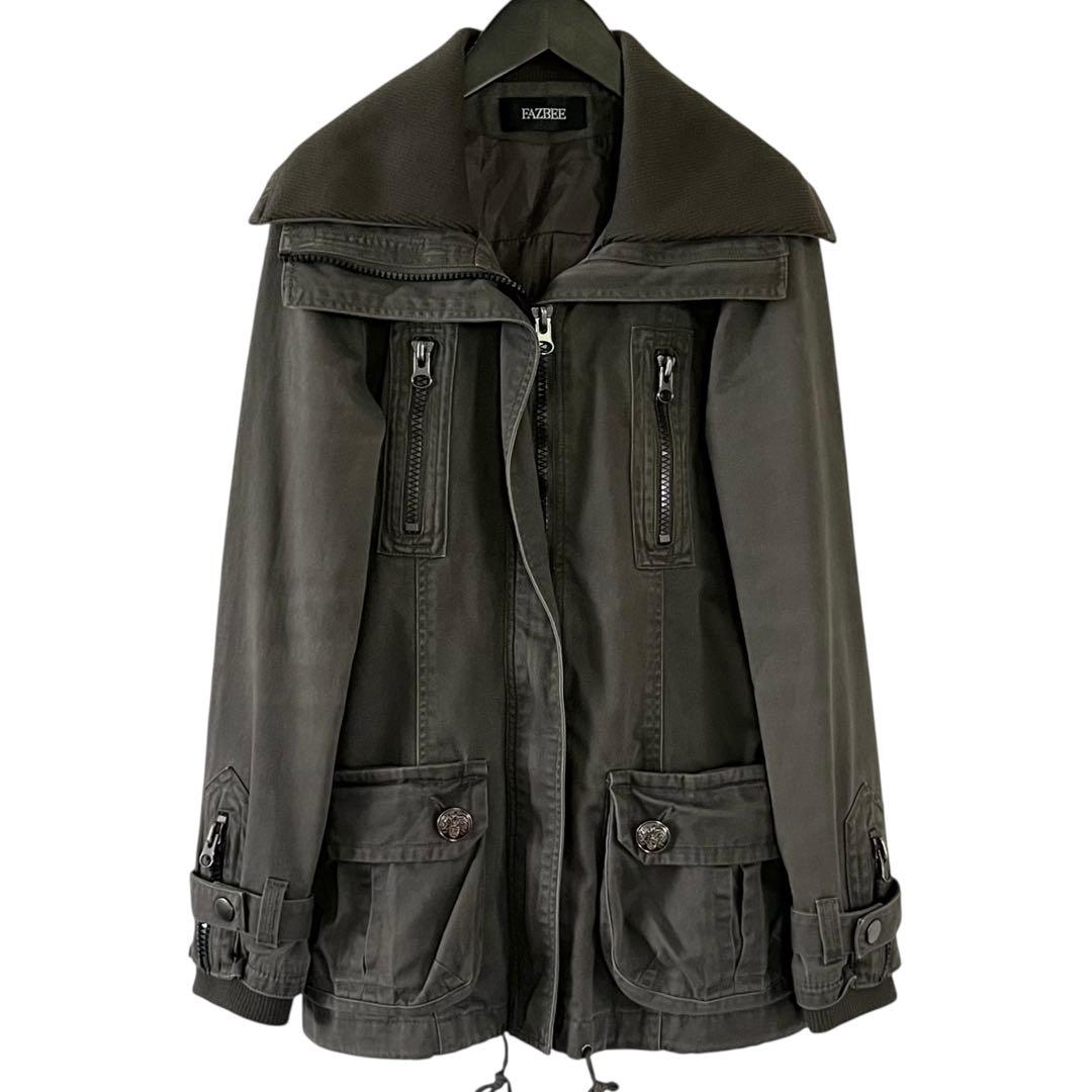 00s y2k グランジ リブ襟 ミリタリー コート 平成ギャル ダブルジップ