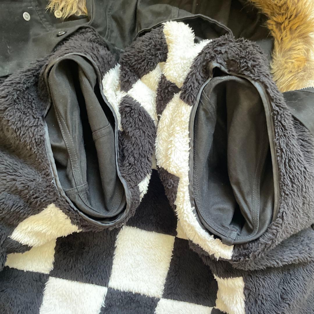 FRED PERRY ブラック ロゴ チェック ファー モッズコート Sサイズ