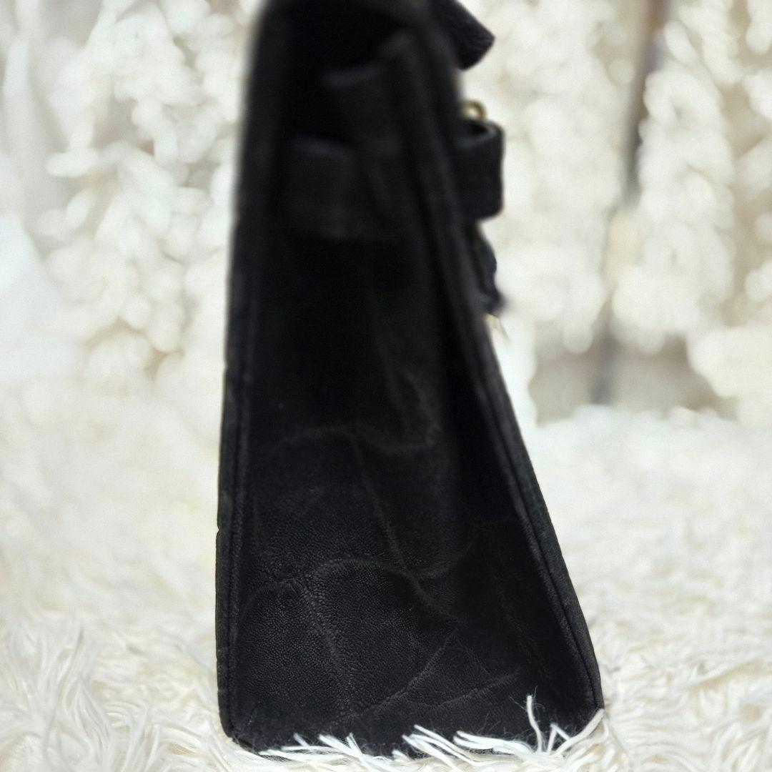 希少 エレファント レザー ブラック グレー 象 ハンドバッグ カデナ　ゴールド