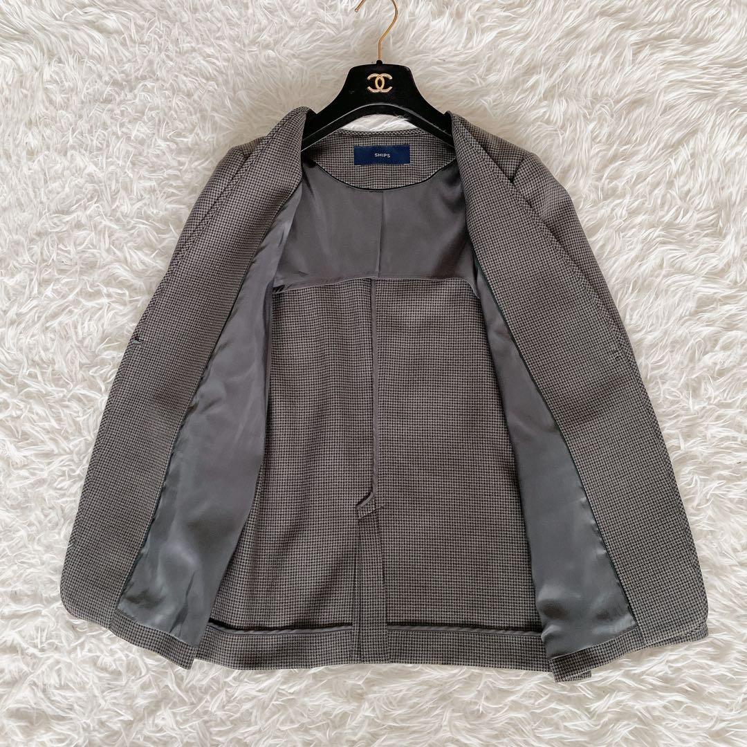 美品✨【シップス】ノーカラージャケットパンツセットアップ チェック ダークグレー