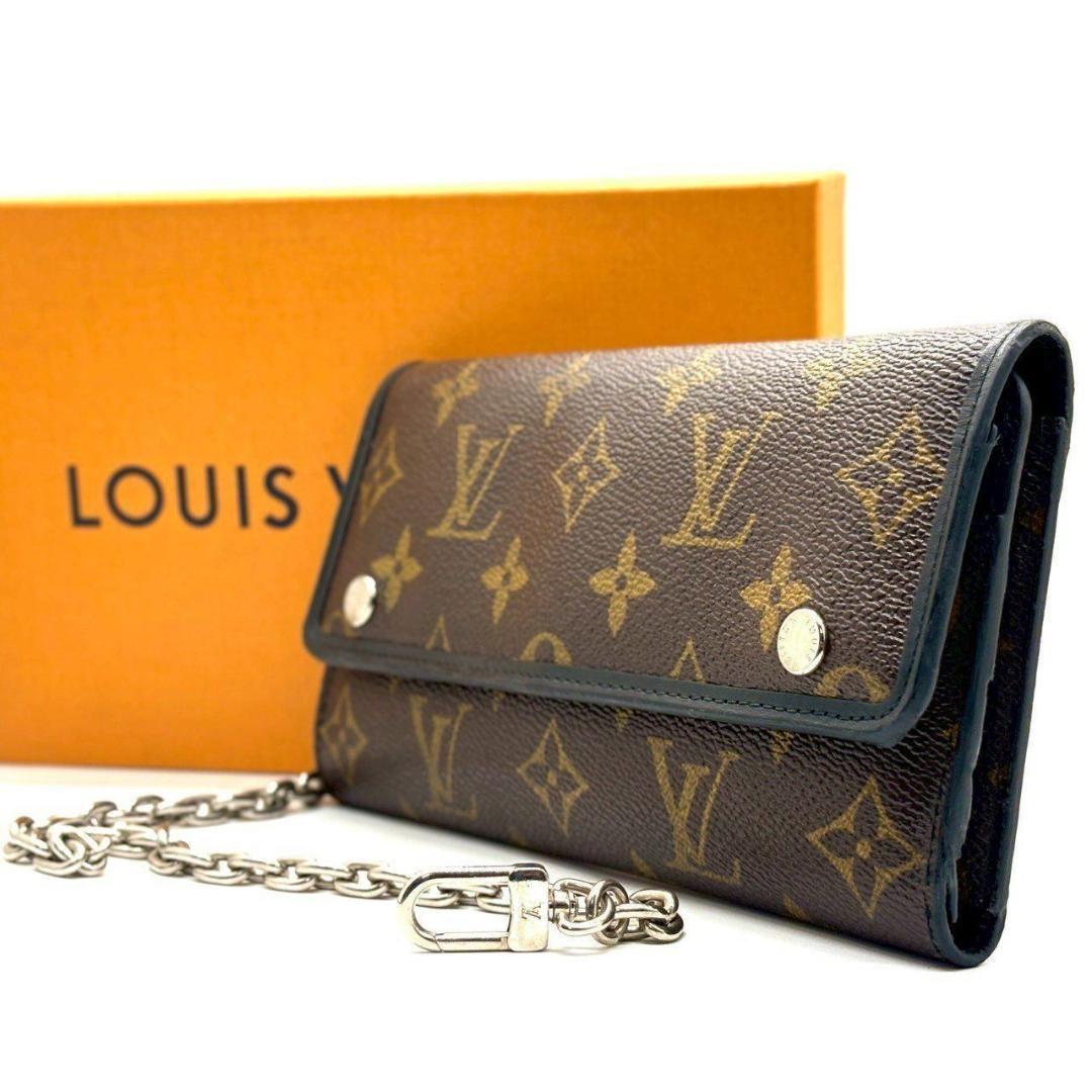 l*7様 ルイヴィトン 三つ折り長財布 モノグラムマカサー チェーン付き 茶