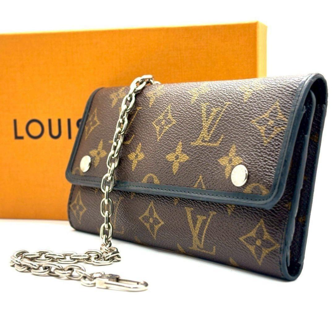 l*7様 ルイヴィトン 三つ折り長財布 モノグラムマカサー チェーン付き 茶