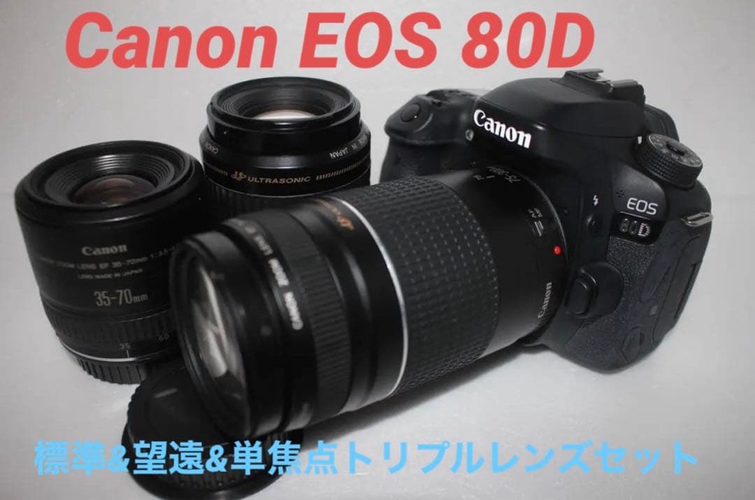 ☆保証付き☆キャノン Canon EOS 80D標準&望遠&単焦点レンズセット