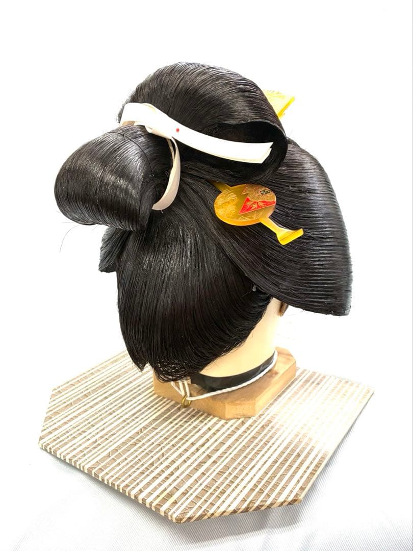 つぶし島田、黒髪、中サイズ、中古舞踊かつら、日本髪かつら、大衆演劇かつら、簪付き