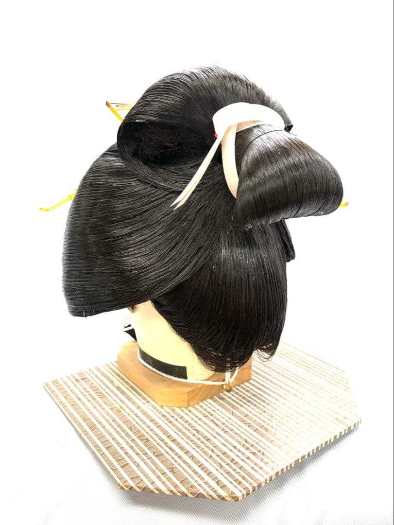 つぶし島田、黒髪、中サイズ、中古舞踊かつら、日本髪かつら、大衆演劇かつら、簪付き