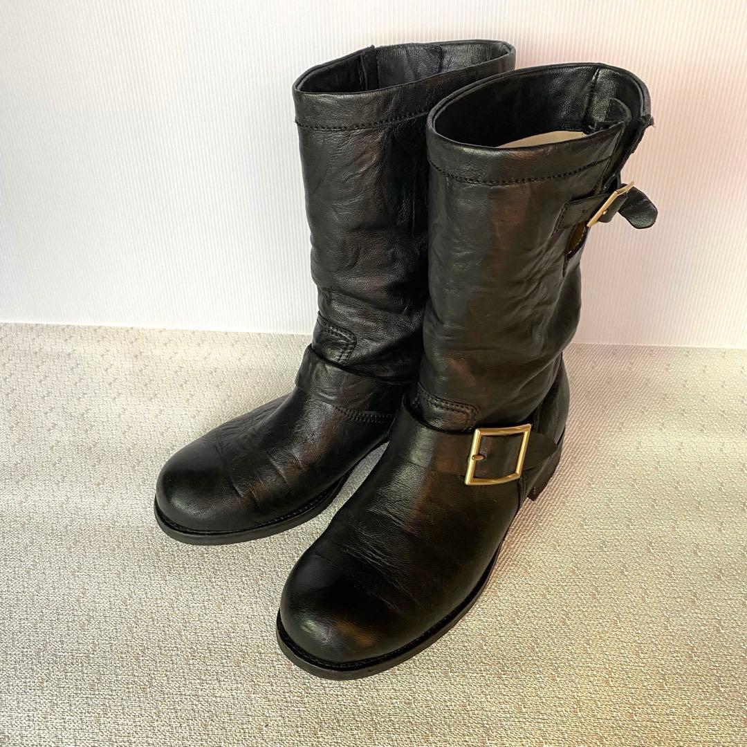 JIMMY CHOO イタリア製 ロゴプレート付 エンジニアブーツ37 1/2